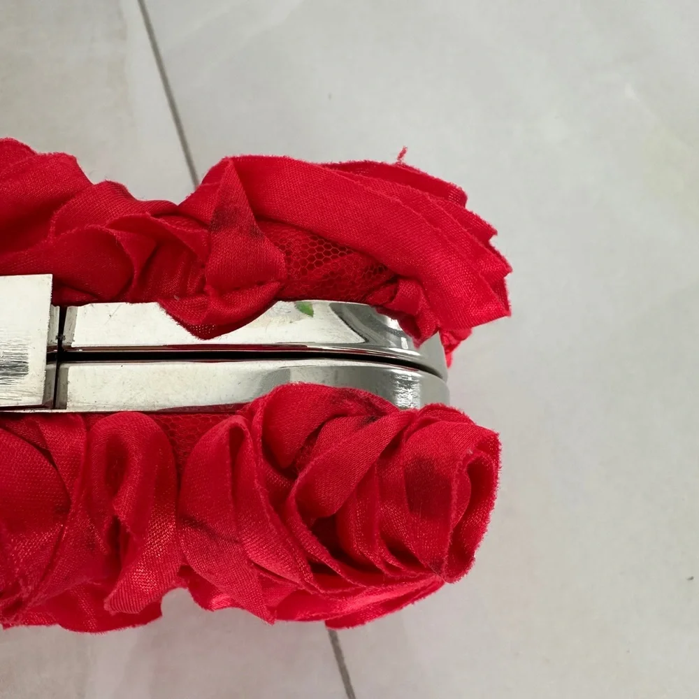 Red Floral Evening Bag with Chain Strap